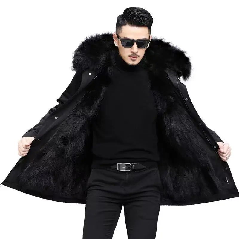Winter Men Parka Warm Coat Men Wool Liner Jacket Long Hooded Jacket High Quality Raccoon Fur Collar
