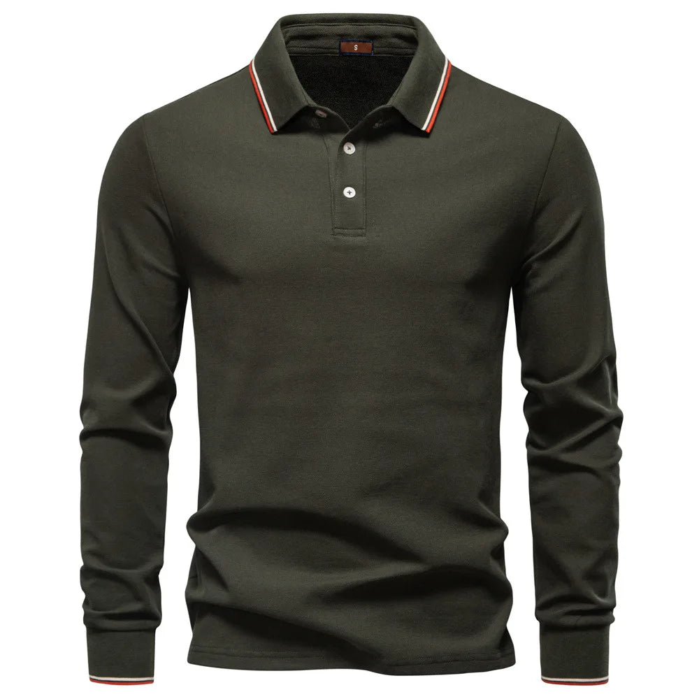 2025 Autumn New Men's Deer Embroidery Cotton Rich Blend Breathable Polo Shirts Long Sleeve Social Business Golf Polo Shirts Male