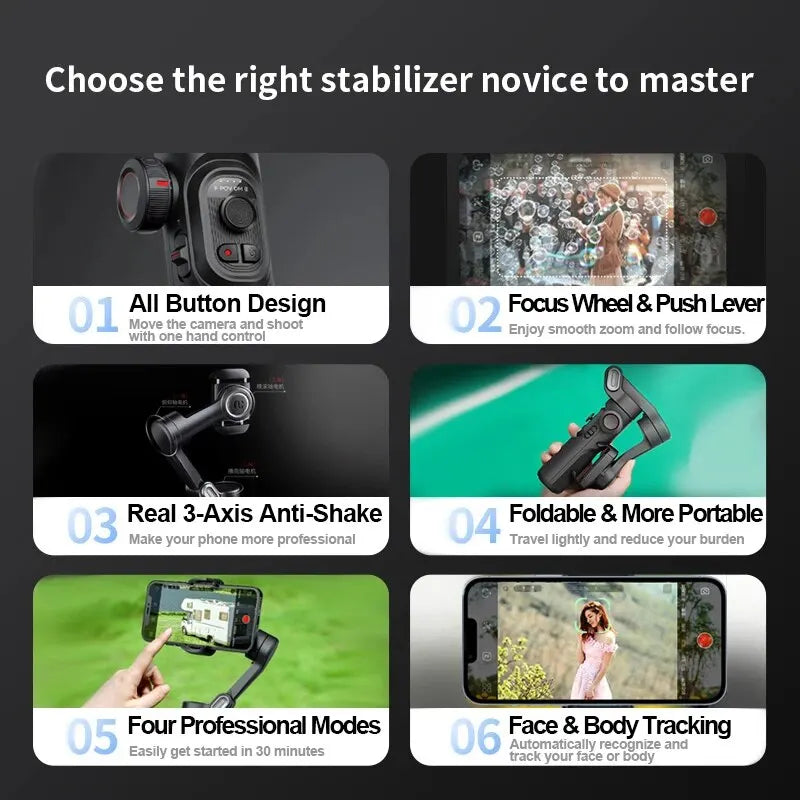 "Ultra-compact smartphone stabilizer for cinematic mobile content."