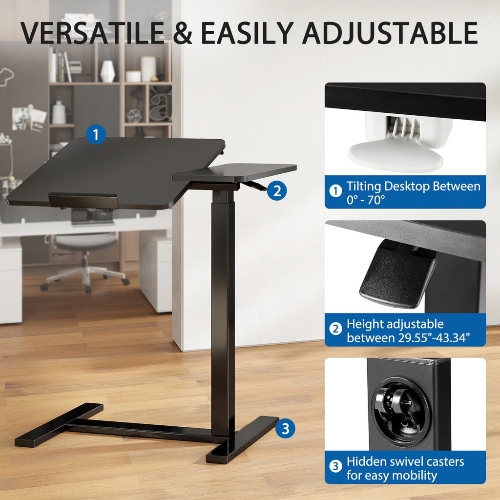 JHK Overbed Bedside Flip Lap Desk with Wheels and Tilt Top Adjustable Height Home Use Bed Table Mobile Standing Desk For Bedroom