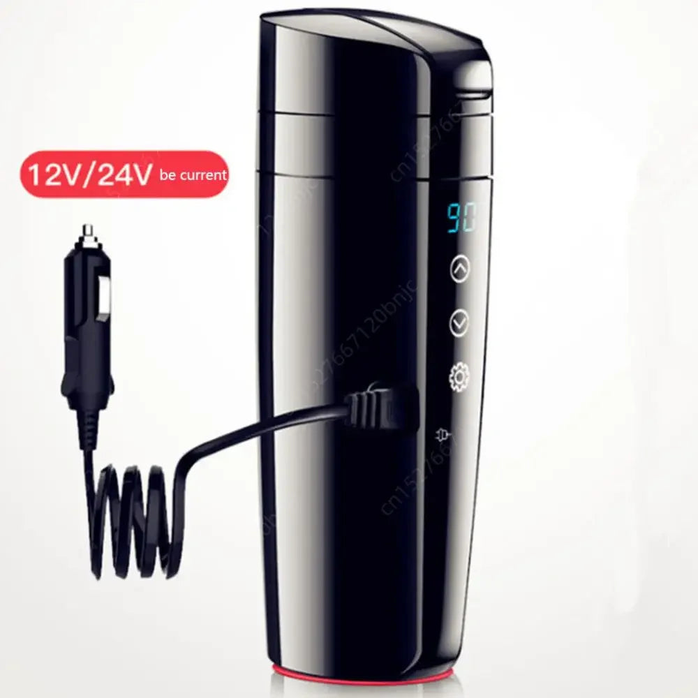 12V 24V Travel Electric Kettle Stainless Steel Smart Temperature Control Touch Travel Coffee Mug Warmer for Car Truck Leakproof