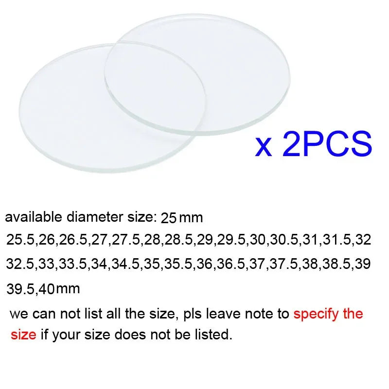2pcs 3mm Thick Watch Crystal Mineral Glass Mirror Watch Parts 25mm - 40mm Diameter Round Watch Glass Watch Repair Tools