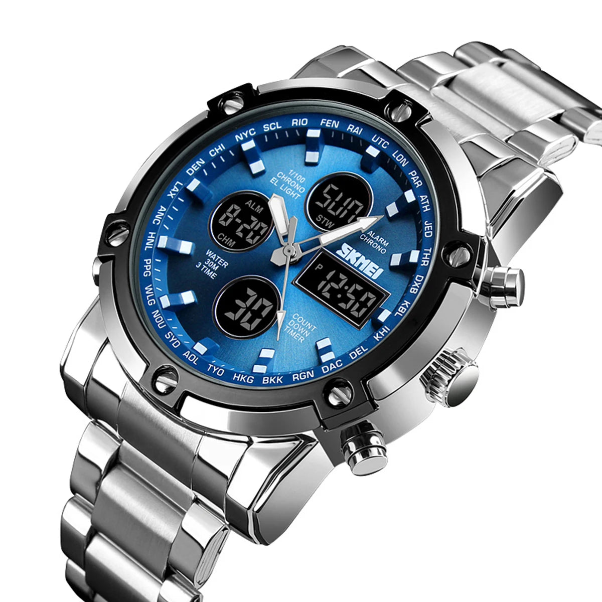 Luxury Sport Men's Quartz Watch Digital Wristwatch Waterproof Stainless Steel Male Watches Clock Relogio Masculino 1389