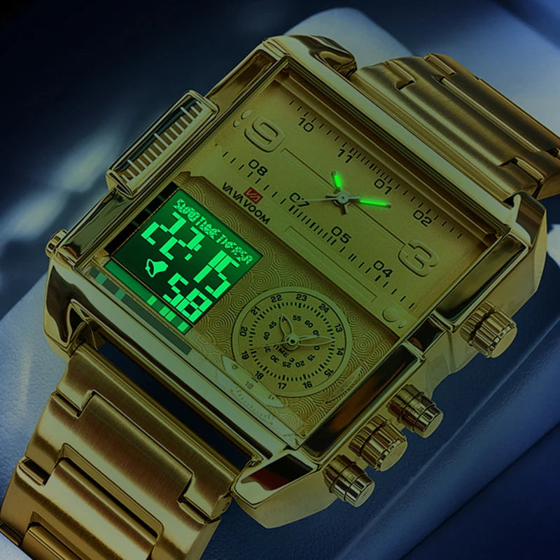 Dual Display Men Sports Watches For Male Clock Gold Black Men Digital Wrist Watches Top Brand Luxury Chronograph Quartz Watch