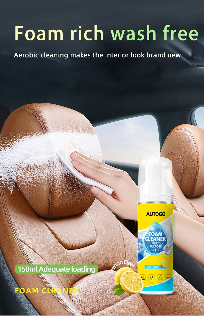 150ml Multipurpose Foam Cleaner Spray No Rinse Car Interior Leather Seat Cleaner Household Stain Remover for Shoes Sofa Kitchen