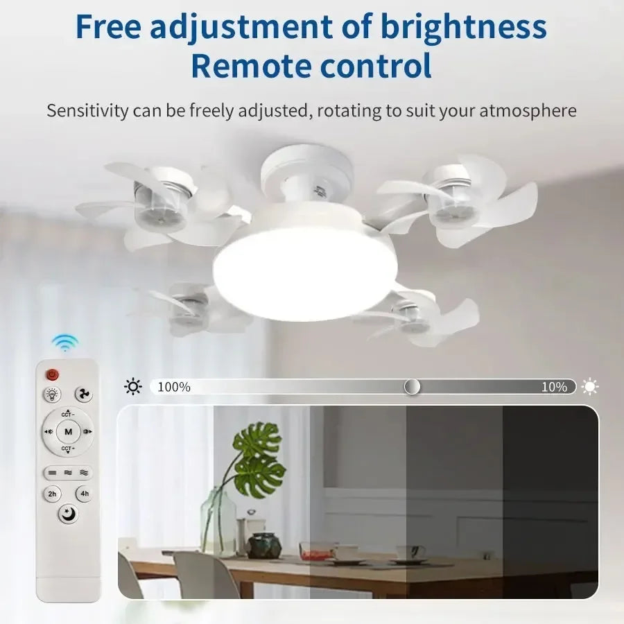 Remote Control Dimmable LED Fan Light E27 Ceiling Fan with Light 3Color Eye Protection Strobe Free Bedroom Kitchen Garage Office
