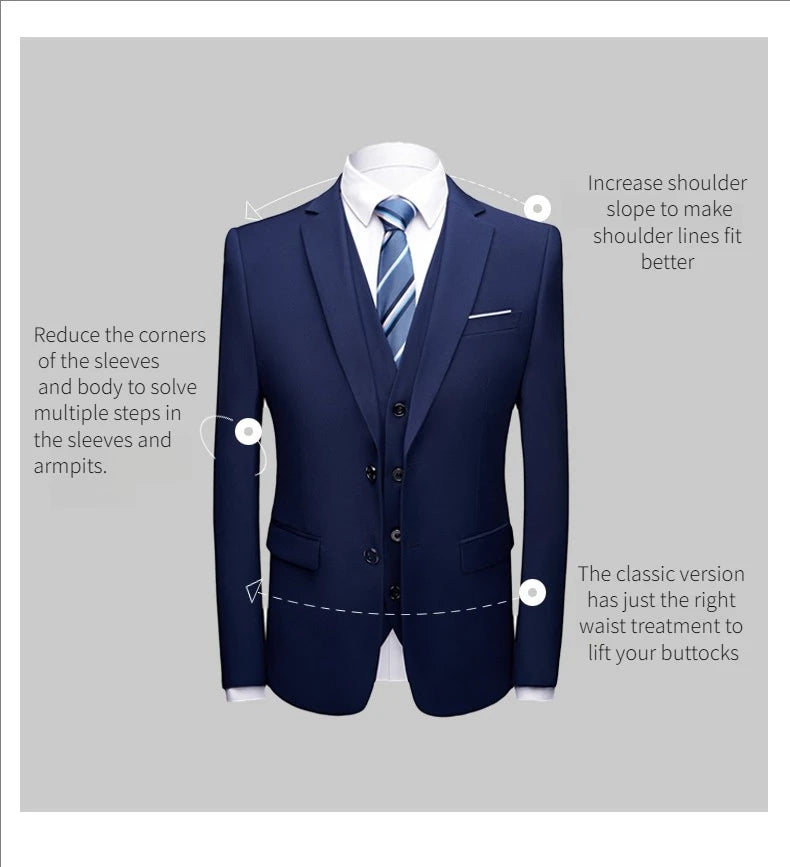 Suits For Men 3 Pieces Set Elegant Wedding  Fashion Classic Full Jackets Vest Pants Blazers Outfit 2025 Formal Costume