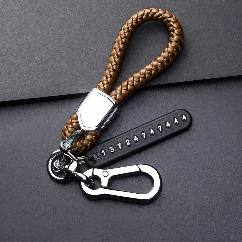 Fashion Men's Car Key Chain Key Ring Female Leather PU Lanyard Pendant Anti-lost Mobile Phone Number Plate Keychain Accessories