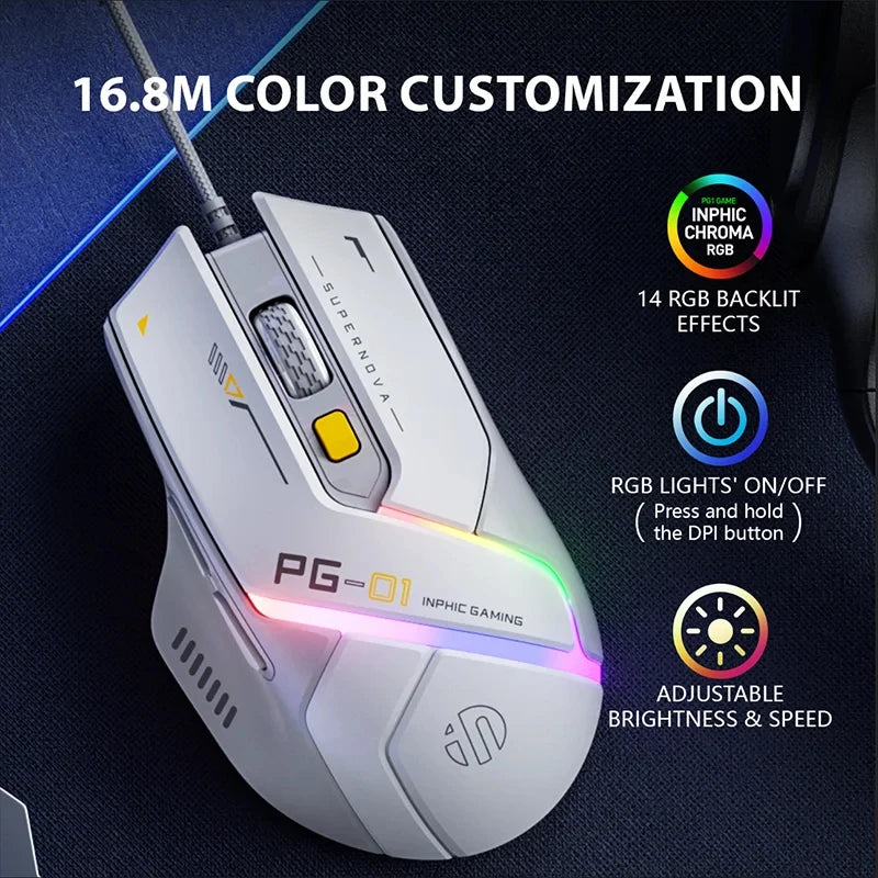 Inphic PG1 PG9 RGB Wired Gaming Mouse Ergonomics 1000Hz Polling Rate Stable Connection For Desktop And Laptop Computers