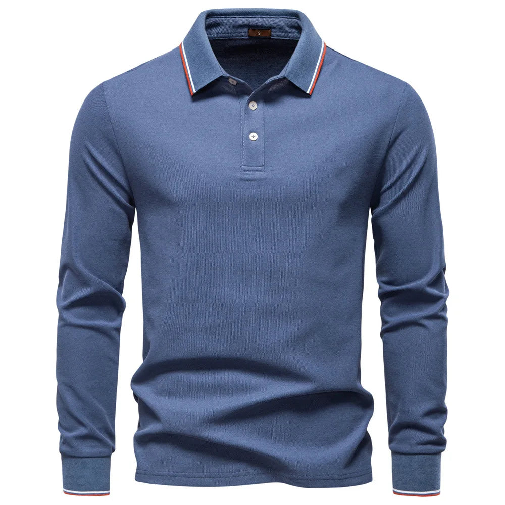 2025 Autumn New Men's Deer Embroidery Cotton Rich Blend Breathable Polo Shirts Long Sleeve Social Business Golf Polo Shirts Male