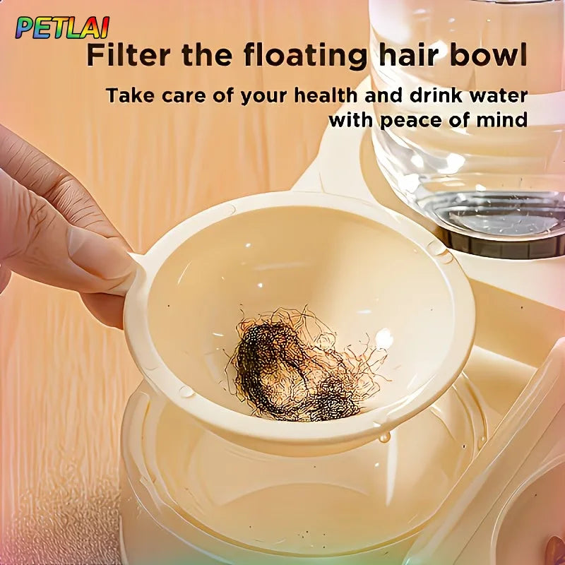 Pet drinking and feeding unit separates dry and wet food made of durable plastic with transparent design without battery for cat