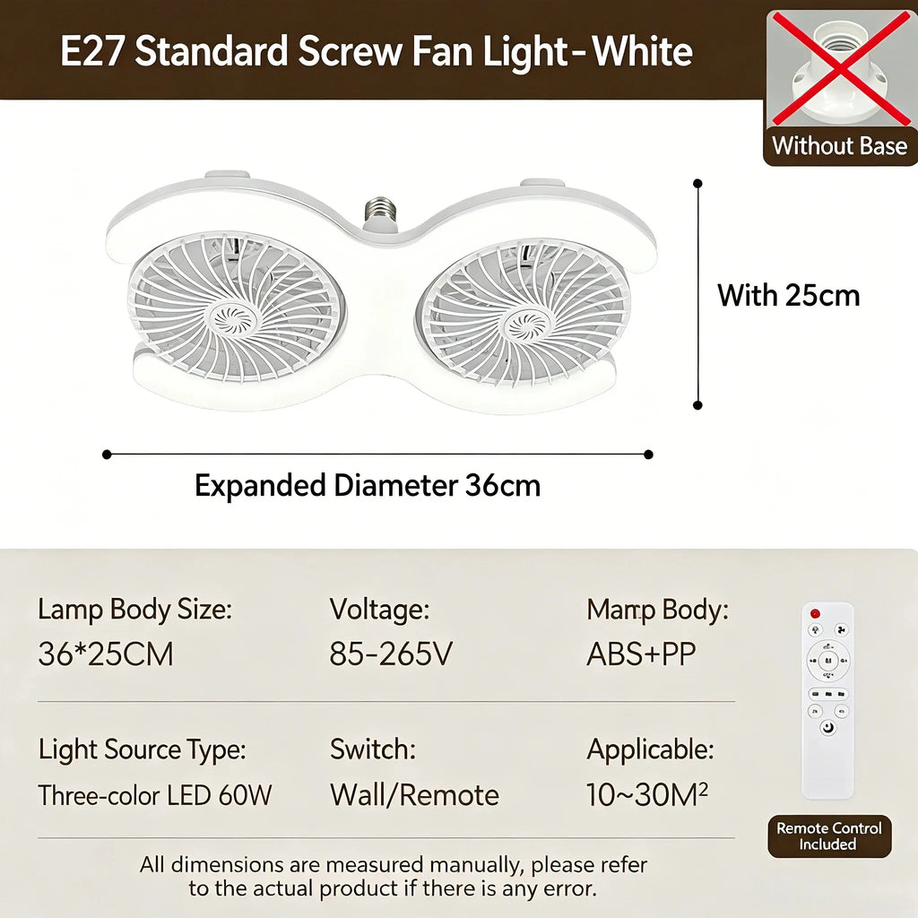 Double Head E27 Ceiling Fan Light with Remote Control Adjustable Angle and Silent Design Suitable for Bedrooms and Living Rooms