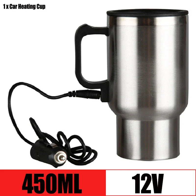 12V 24V Travel Electric Kettle Stainless Steel Smart Temperature Control Touch Travel Coffee Mug Warmer for Car Truck Leakproof
