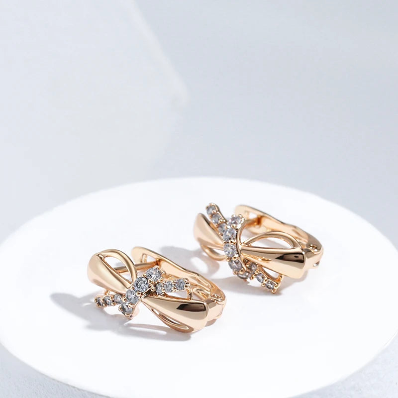 Kinel Hot 585 Rose Gold Color Earrings For Women Girl Fashion Bowknot Natural Zircon Accessories High Quality Daily Jewelry