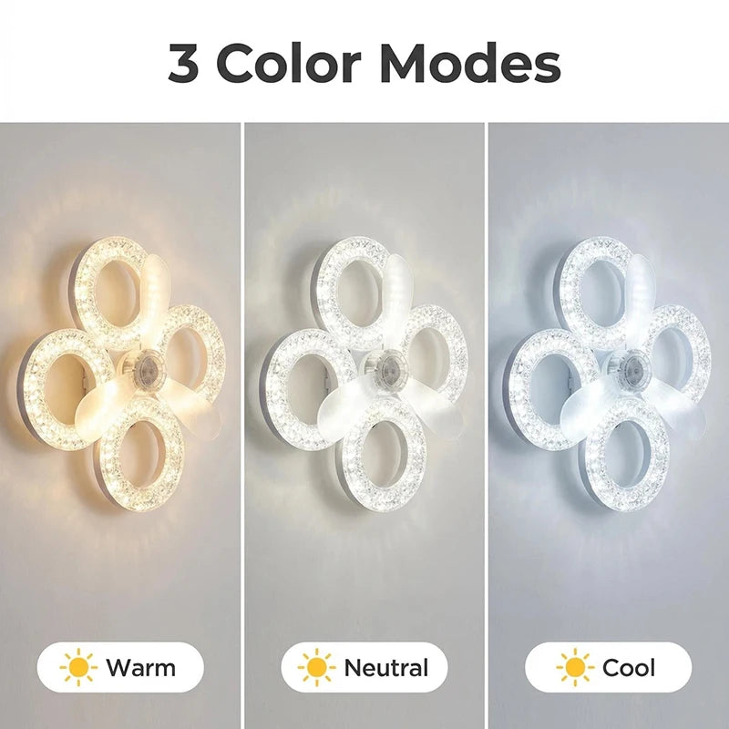 48W Ceiling Fan Light E27 Remote Control 4 heads Circular/Square Timer-controlled Converter Base Lighting Base Bedroom Living R