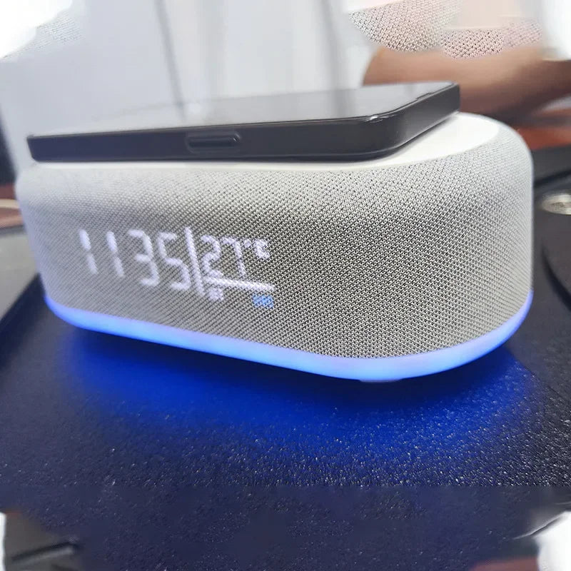 Portable MultiFunction Bluetooth Speaker Night Light Mobile Phone Qi 15W Fast Charging Station Wireless Charger With Alarm Clock