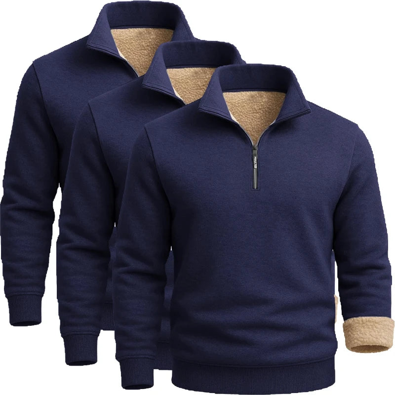 3 Pack Men's Long Sleeve Zip Thick Pullover Winter Warm Sherpa Lined TShirt Men Autumn Outdoor Heavyweight Sweatshirts US SIZE