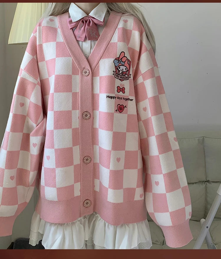 Anime Sanrioed Pompompurin Girls Cardigan Sweater Kawaii Kuromi Cinnamoroll Spring Autumn Knit Coat Loose Sweet Embroidery Tops