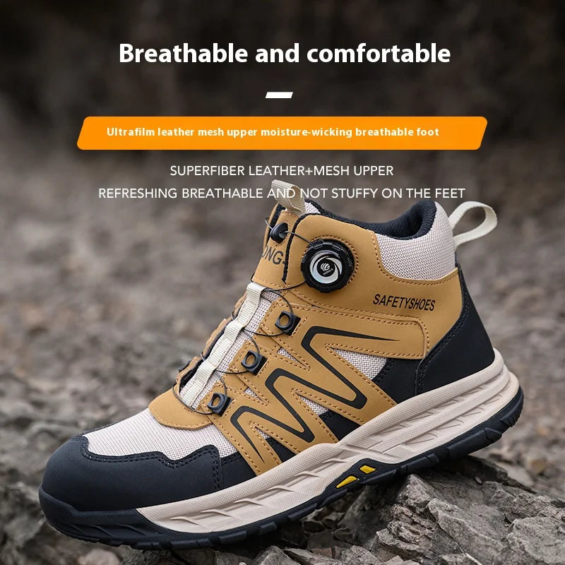 Rotating Button New Safety Shoes Men Anti-smash Anti-puncture Work Shoes Fashion Men Sport Shoes Security Protective Boots Men