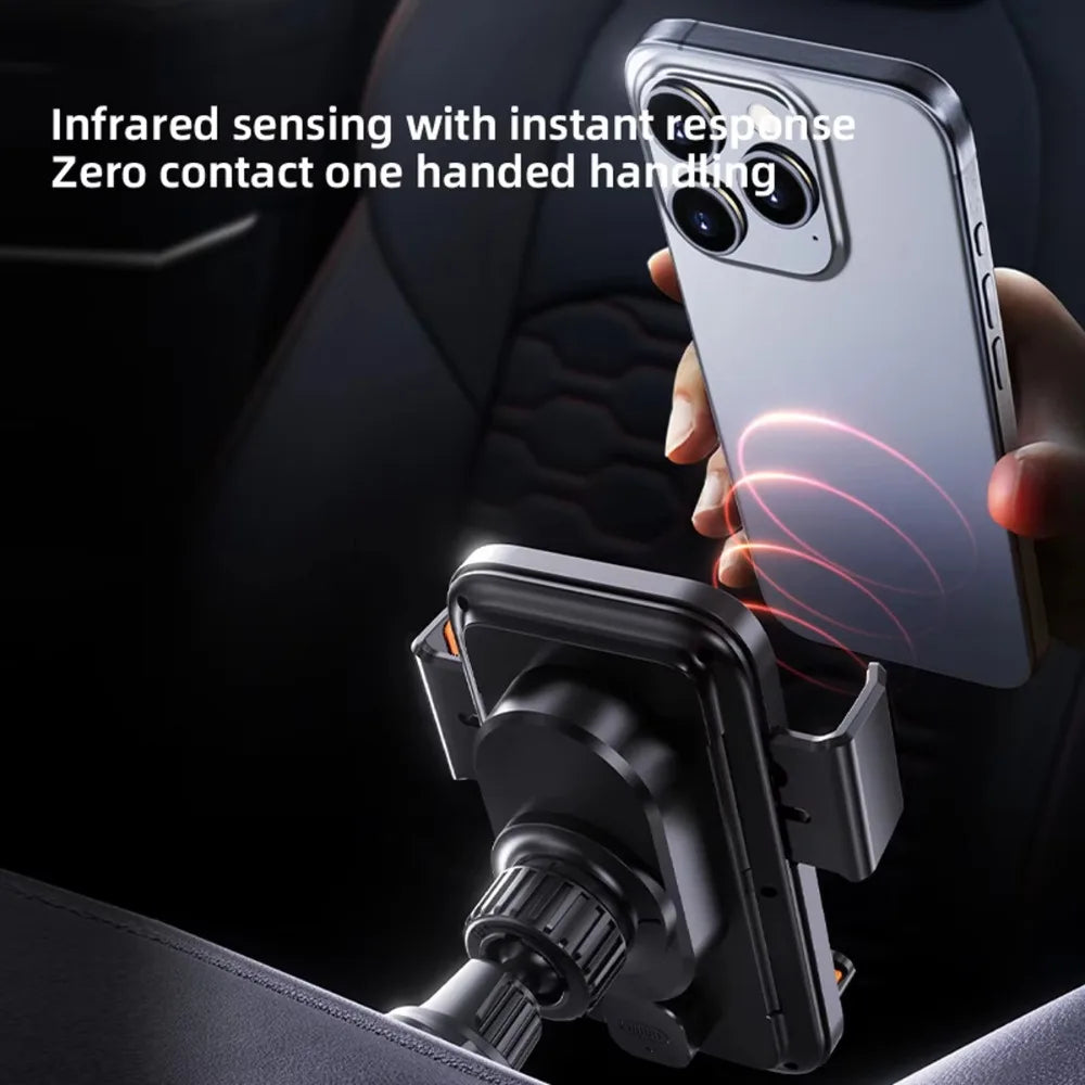 2026 New Upgraded 15W Qi FCC ROHS Car Phone Charger Holder Auto Induction One Key Release 360 Rotating for Dashboard Windshield
