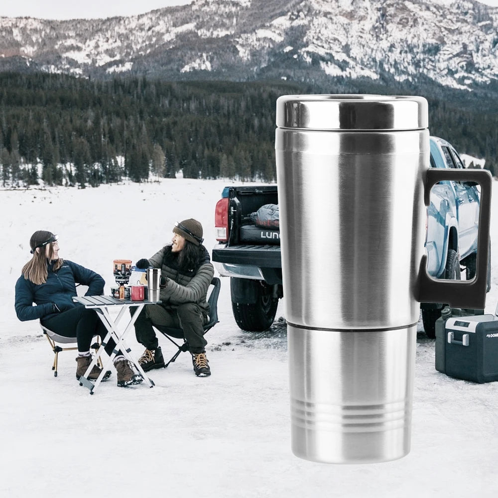 Car Electric Heating Cup Stainless Steel Camping Travel Kettle Vehicle Heating Cup Water Coffee Milk Thermal Mug 12V 450ml/300ml