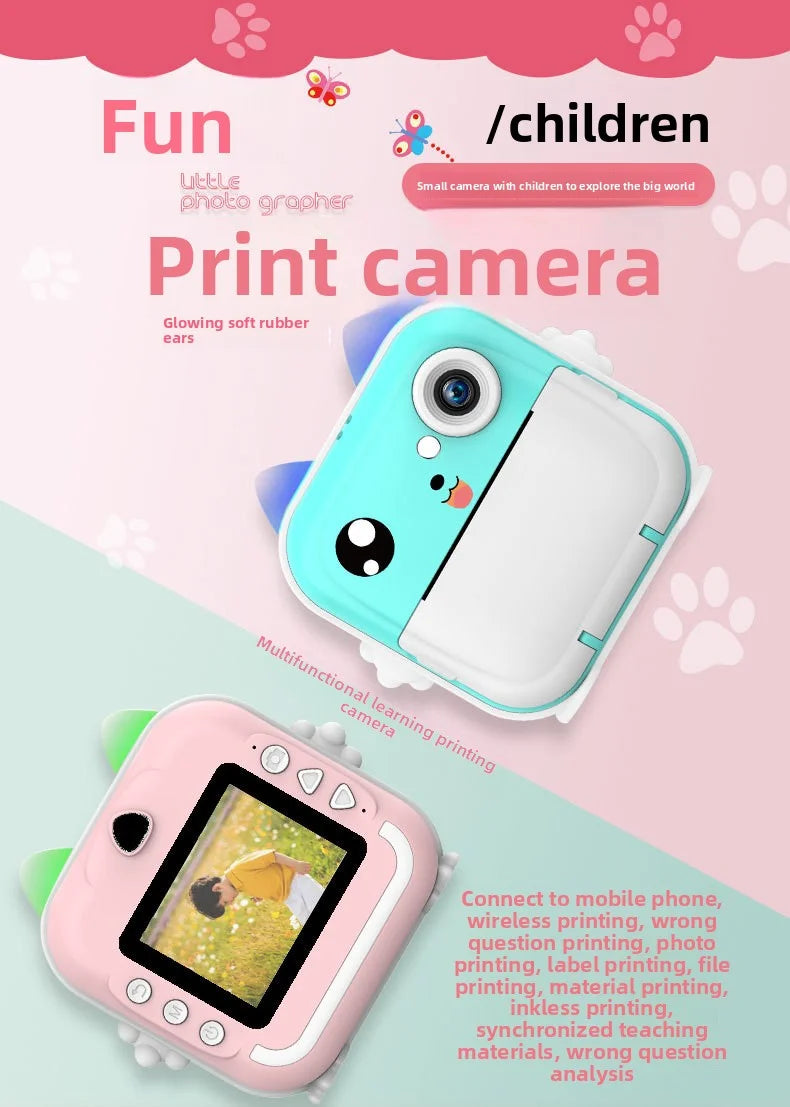 Children Camera Instant Print Mini Digital Video Camera for Kids   HD Screen APP Connect children's digital camera toys as gifts